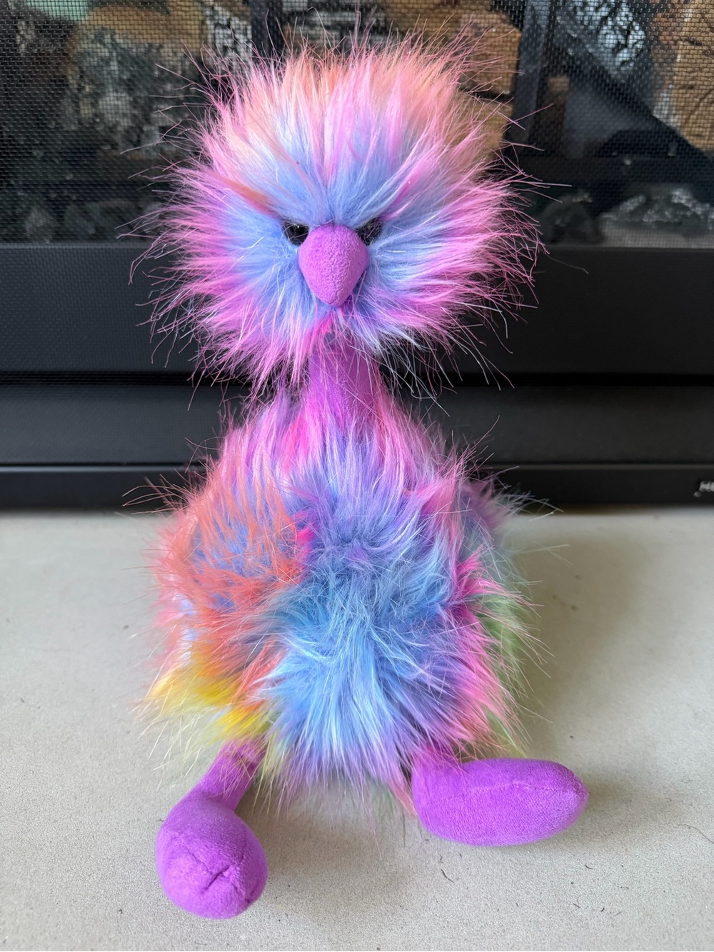 Jellycat Cotton Candy PomPom Ostrich Bird Plush - Purple/Pink/Blue 13”